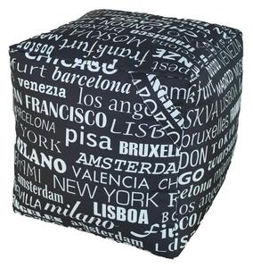 Pouf sacco cubo impermeabile per esterni con stoffa città del mondo, colore stoffa city nero