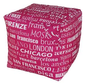 Pouf sacco cubo impermeabile per esterni con stoffa città del mondo, colore stoffa city fucsia