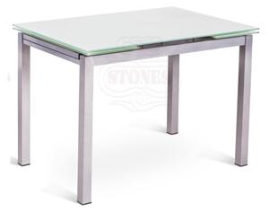 Tavolo da pranzo baud con due allunghe con struttura in metallo e piano in vetro di due colori diversi, colore bianco, misure piano allungabile da 110 fino a cm 170