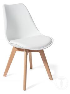 Tomasucci kiki evo wood sedia con gambe in legno massello, scocca in polipropilene e seduta rivestita in pelle sintetica, colore bianco opaco, struttura rovere