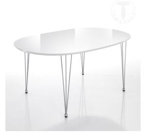 Tavolo allungabile ovale elegant di tomasucci con struttura in acciaio inox e piano in md bianco lucido brillante