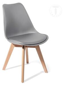 Tomasucci kiki evo wood sedia con gambe in legno massello, scocca in polipropilene e seduta rivestita in pelle sintetica, colore grigio opaco, struttura rovere