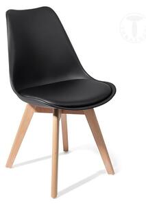 Tomasucci kiki evo wood sedia con gambe in legno massello, scocca in polipropilene e seduta rivestita in pelle sintetica, colore nero opaco, struttura rovere