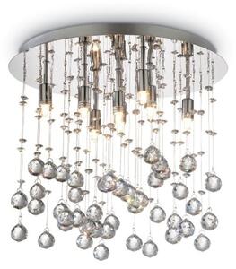 Lampada a soffitto moonlight a 8 luci con struttura in metallo cromato e pendagli con ottagoni e sfere in cristallo