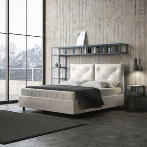 Letto matrimoniale appia rivestito in similpelle completamente sfoderabile con struttura a contenitore o senza, colore bianco, struttura senza contenitore, misura rete rete per materasso da 160x190