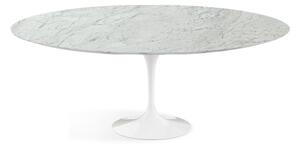 Tavolo tulip ovale con base rotonda con piano in laminato liquido o marmo varie finiture, materiale piano marmo bianco carrara, misure piano ovale 105 x 70 cm, colore base alluminio bianco lucido