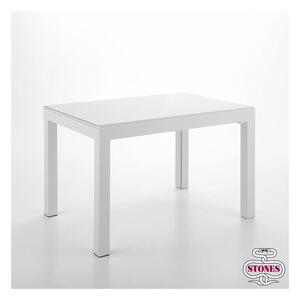 Tavolo executive allungabile fino a 350 cm, gambe in metallo e piano in vetro temperato, disponibile in due finiture, colore bianco