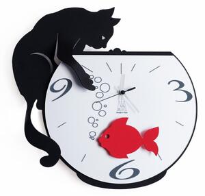 Orologio da parete tommy and fish di arti e mestieri pendolo con simpatico gattino realizzato interamente in metallo nero