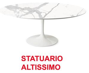 Tavolo tulip da esterno da diam. 80 a diam. 120 con base in alluminio e piano in ceramica ultraresistente, misure piano diametro 80 cm, colore base alluminio bianco lucido, finiture statuario altissimo