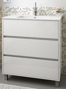 Mobile bagno moderno in legno cm 80 Arenys Bianco Lucido Mobile con Lavabo