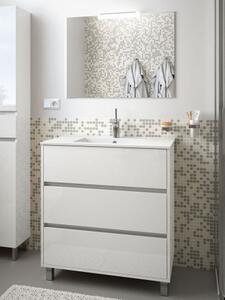 Mobile bagno moderno in legno cm 80 Arenys Bianco Lucido Completa