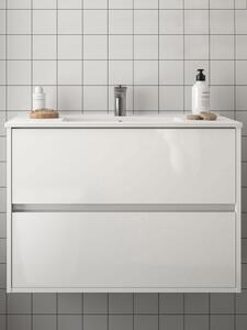 Mobile bagno sospeso cm 90 moderno in legno Noja Bianco Lucido Mobile con Lavabo