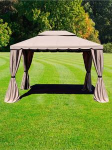 Gazebo mt 3x3 in alluminio con zanzariere e teli richiudibili Beige/marrone waterproof - Fortaleza