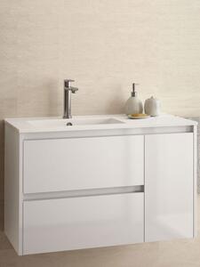 Mobile bagno sospeso cm 85 in legno Noja Bianco lucido Mobile con Lavabo