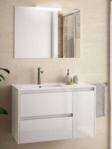 Mobile bagno sospeso cm 85 in legno Noja Bianco lucido Completa