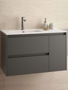 Mobile bagno sospeso cm 85 in legno Noja Grigio opaco Mobile con Lavabo