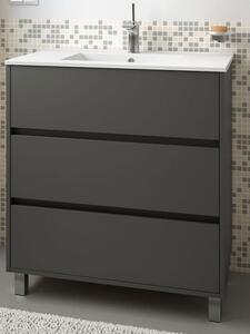 Mobile bagno moderno in legno cm 80 Arenys Grigio Opaco Mobile con Lavabo