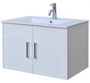 HAWAII - Mobile bagno sospeso 2 ante cm 70 Bianco lucido Mobile con Lavabo