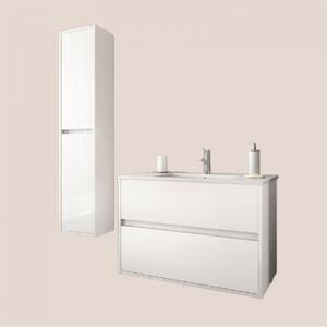 Mobile sospeso con lavabo specchiera e colonna cm 90 Noja Bianco lucido