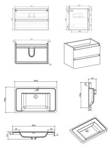 Mobile bagno sospeso cm 80 MEG Graphite Lucido Mobile con Lavabo