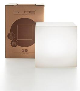 Slide cubo tavolino illuminato adatto come pouf per interni ed esterni, colore milky white