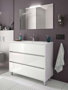 Mobile bagno moderno in legno cm 100 Arenys Bianco Lucido Completa