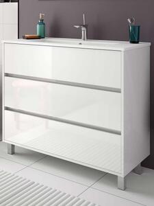 Mobile bagno moderno in legno cm 100 Arenys Bianco Lucido Mobile con Lavabo