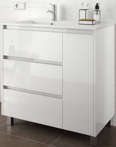 Mobile bagno moderno in legno cm 85 Arenys Bianco Lucido Mobile con Lavabo