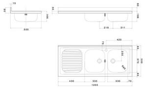 BASIC - Mobile sottolavello cucina 120 cm 3 ante con Lavello piano sx Bianco