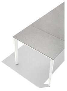 Connubia pentagon tavolo allungabile disponibile in varie finiture, finiture gambe bianco ottico opaco e piano in legno nobilitato beton grigio