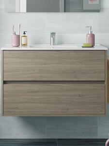 Mobile bagno sospeso cm 100 moderno in legno Noja Rovere Eternity Mobile con Lavabo