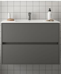 Mobile bagno sospeso in legno cm 80 Noja Grigio Opaco Mobile con Lavabo