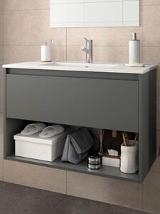 Mobile sospeso in legno 1 cassetto 1 vano cm 80 Noja Grigio opaco Mobile con Lavabo