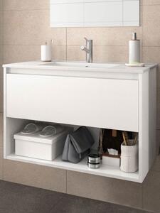 Mobile sospeso in legno 1 cassetto 1 vano cm 80 Noja Bianco lucido Mobile con Lavabo