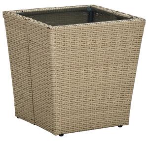 Tavolino Beige 41,5x41,5x44 cm in Polyrattan e Vetro Temperato