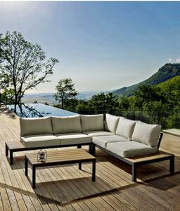 ELLY - Salotto angolare giardino 5 posti con tavolino in alluminio con doghe in polywood Teak Antracite