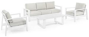 Set salotto giardino con cuscini e tavolino in alluminio 5 posti BALTIC Bianco