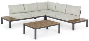 ELLY - Salotto angolare giardino 5 posti con tavolino in alluminio con doghe in polywood Teak Antracite