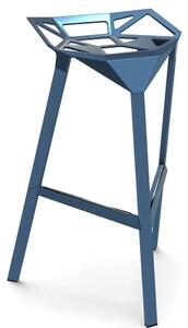 Magis stool_one sgabello in alluminio anodizzato o verniciato in poliestere, colore alluminio adapta blu, dimensione sgabello medio cm 74 h