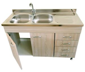 BASIC - Mobile sottolavello cucina 120 cm 3 ante dx lavello inox 2 vasche effetto legno Olmo