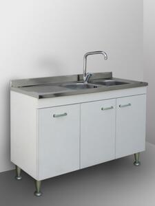 BASIC - Mobile sottolavello cucina 120 cm 3 ante con Lavello piano sx Bianco