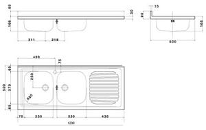 BASIC - Mobile cucina 120 cm 3 ante con pensile scolapiatti e lavello piano dx Frassino Moire