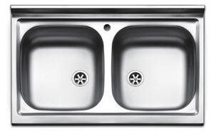 BASIC - Mobile sottolavello cucina 2 ante con lavello 2 vasche inox cm 80 Bianco