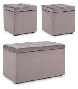 Set Panca e 2 Pouf Contenitori BELLVILLE Grigio