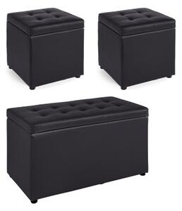 Set Panca e 2 Pouf Contenitori BELLVILLE Nero