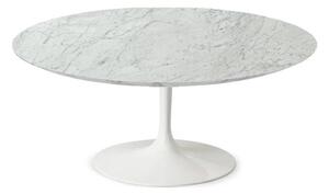 Riedizione tavolino da fumo tulip con piano in marmo o laminato diametro 80 - 90, materiale piano marmo bianco carrara, colore base alluminio bianco lucido, misure piano diametro 90 - altezza 41