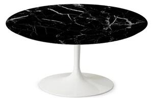 Riedizione tavolino da fumo tulip con piano in marmo o laminato diametro 80 - 90, materiale piano marmo nero marquinia, colore base alluminio bianco lucido, misure piano diametro 80 - altezza 41