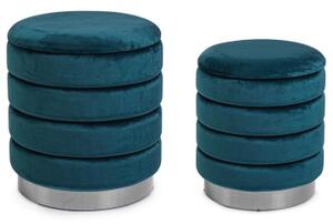 Set 2 Pouf contenitore in velluto Verde petrolio base metal DARINA