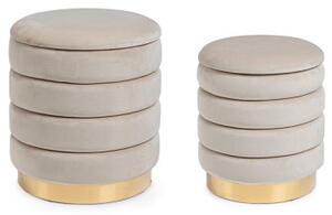 Set 2 Pouf contenitore in velluto Beige base metal DARINA