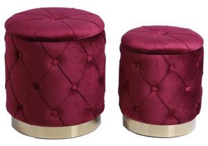 Set 2 Pouf contenitore in velluto Bordeaux base metal CHESTER